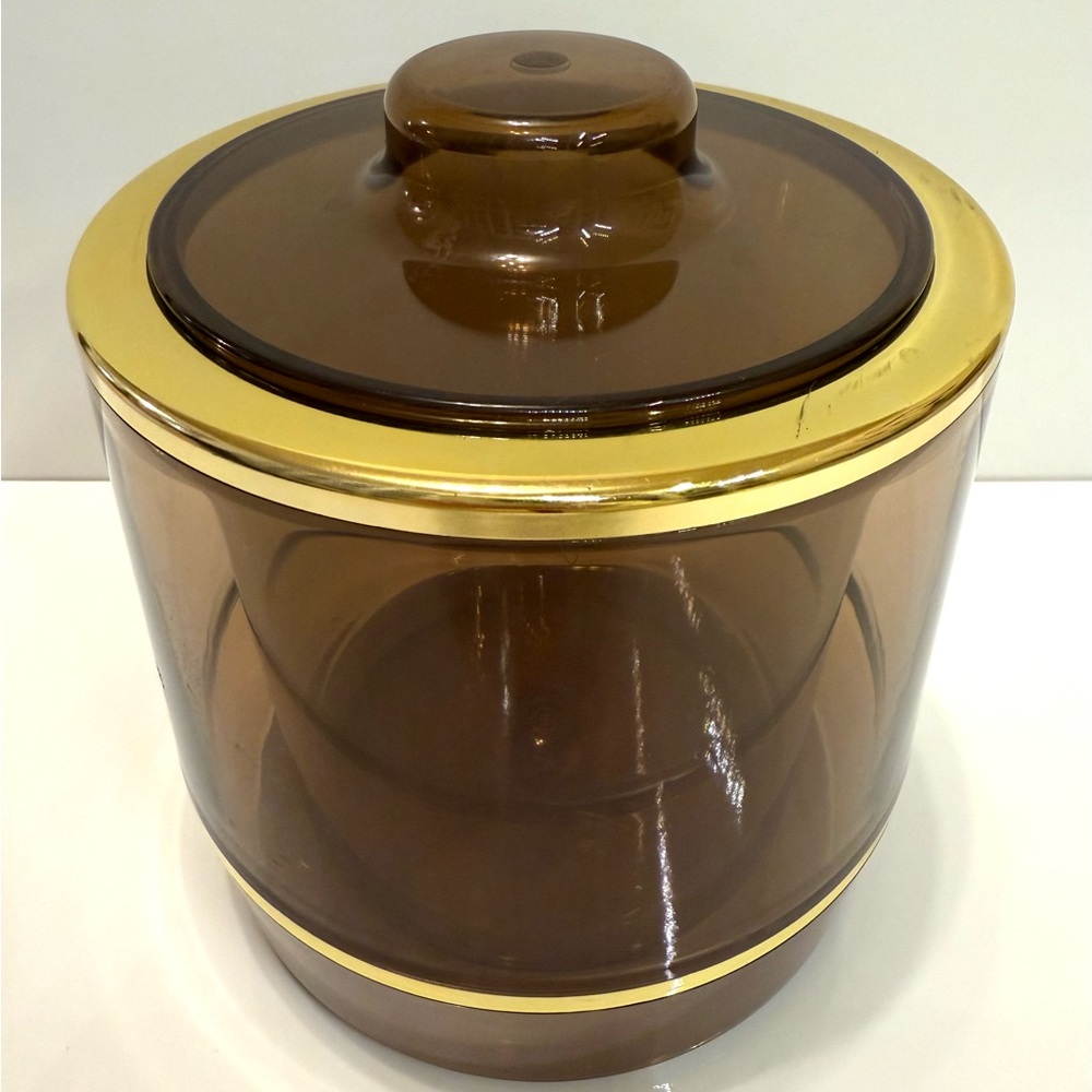 Vintage Spong “Ice Cool” Ice Bucket – Amber Brown Acrylic & Gold Trim